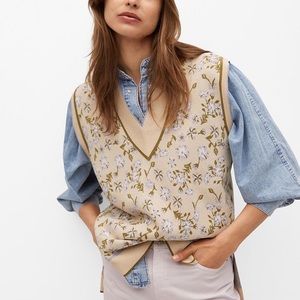 Mango Oversized Floral Print Knit Sweater Vest Small